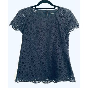 J. Crew Women’s Short Sleeve Navy Blue Lace Top 00